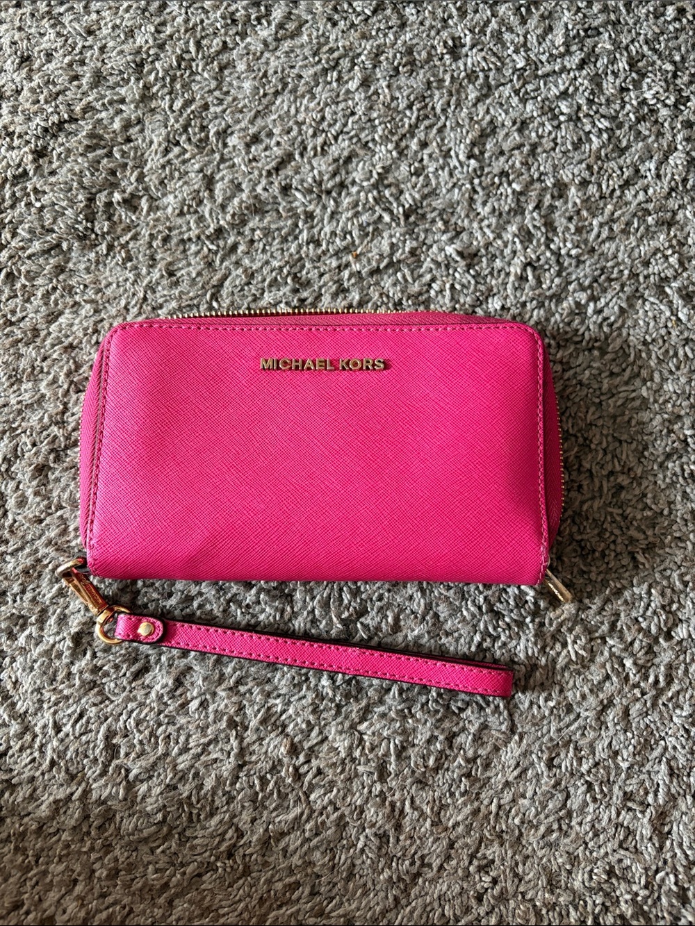 Michael Kors Hot Pink Zip Wristlet with Gold Logo